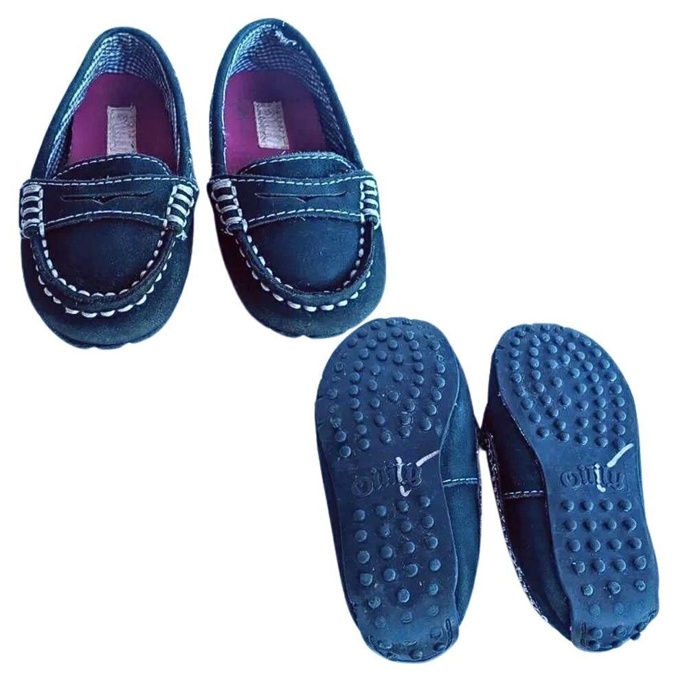 *RARE* OILILY Chrissy Kids Driving Loafers Blue w/ Pink Lining Moccasins Size 5 - Picture 4 of 4